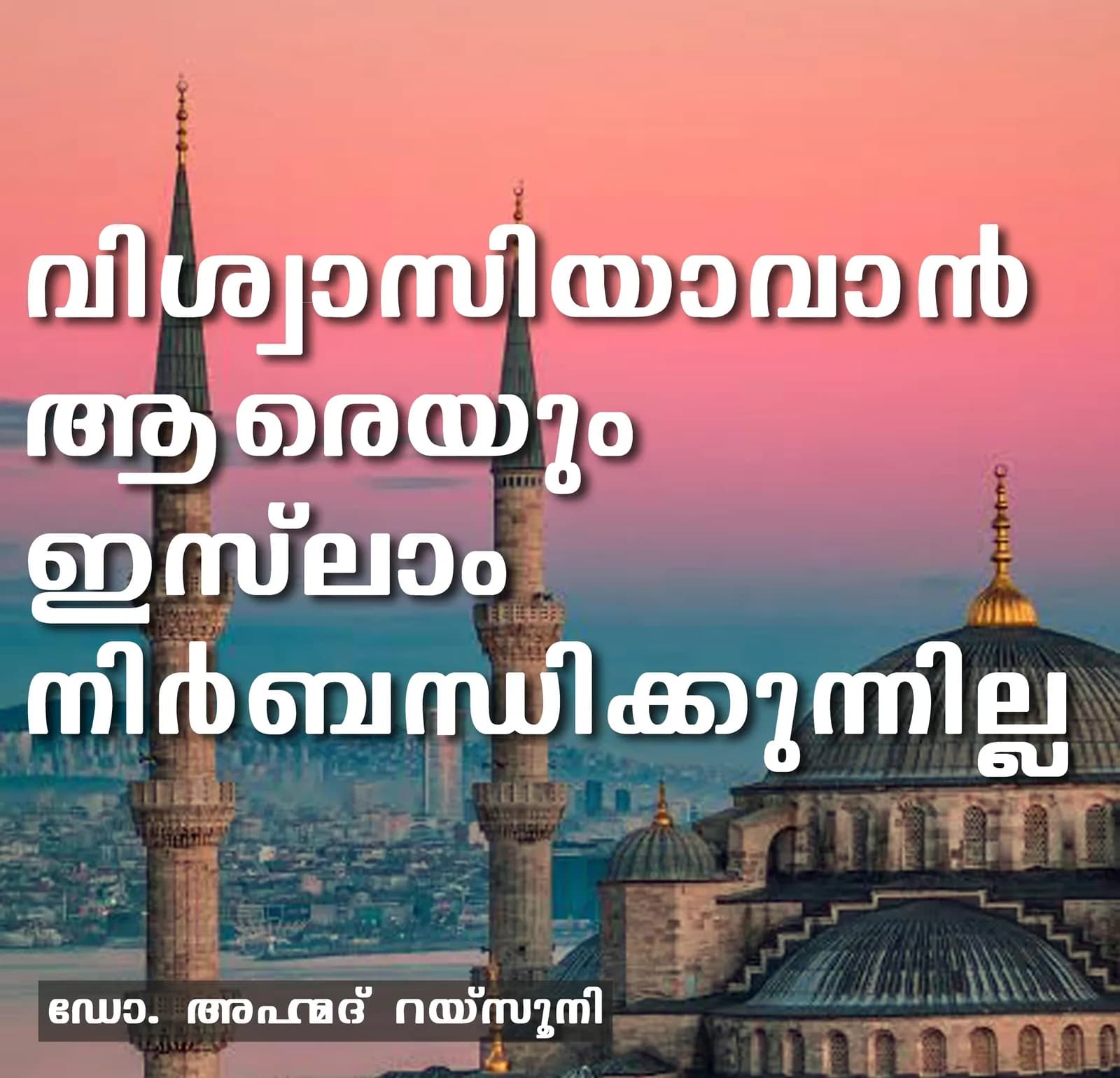 വിശ്വാസിയാവാന് ആരെയും ഇസ്ലാം നിര്ബന്ധിക്കുന്നില്ല- ഡോ. അഹ്മദ് റയ്സൂനി
